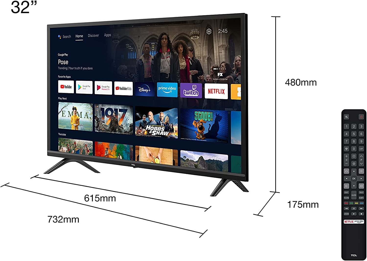 TCL 32S5209K TV- 32-Inch TV Smart HD Television with Android TV